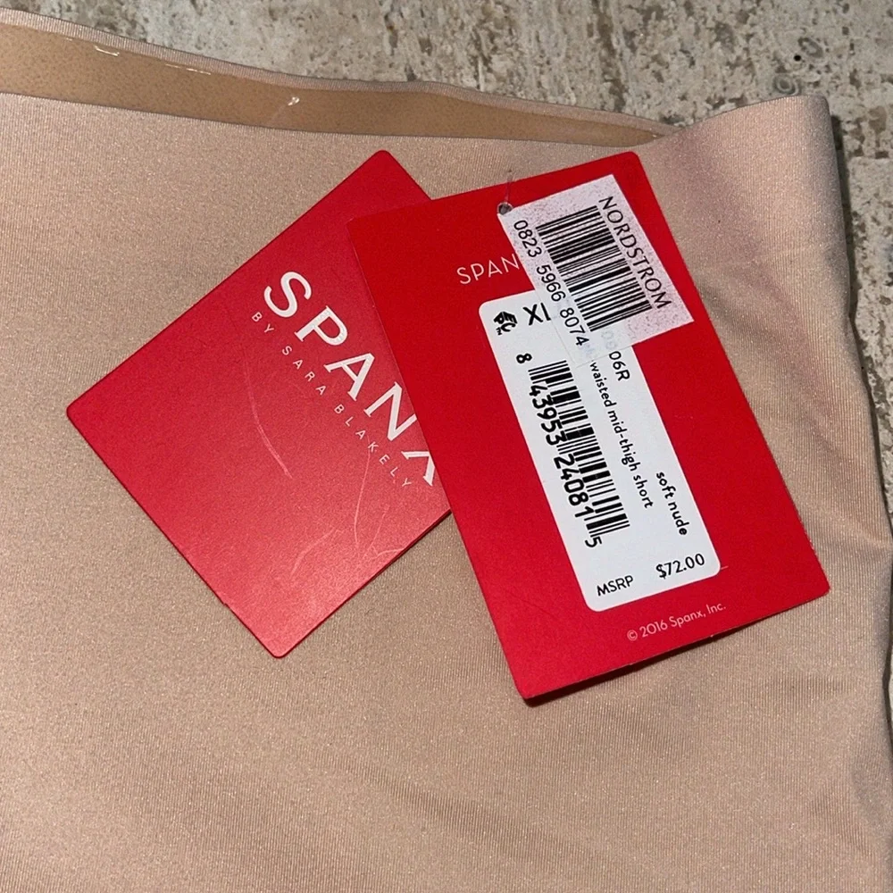 SPANX Thinstincts® High Waist Mid-Thigh Shorts in Soft Nude Sz XL Closes Gasset. - Picture 8 of 17